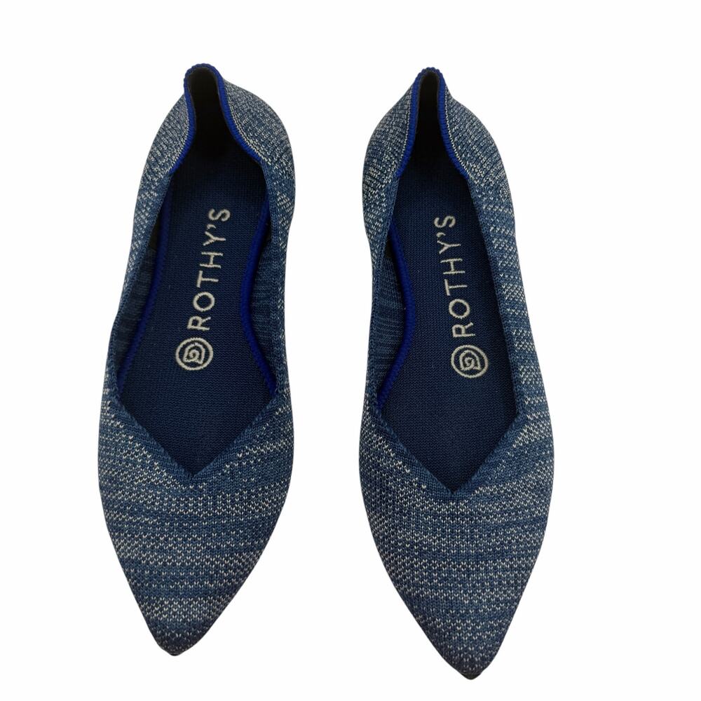 Rothy’s The Point Indigo Heather Blue White Knit Ballet Flats Size 6 Washable